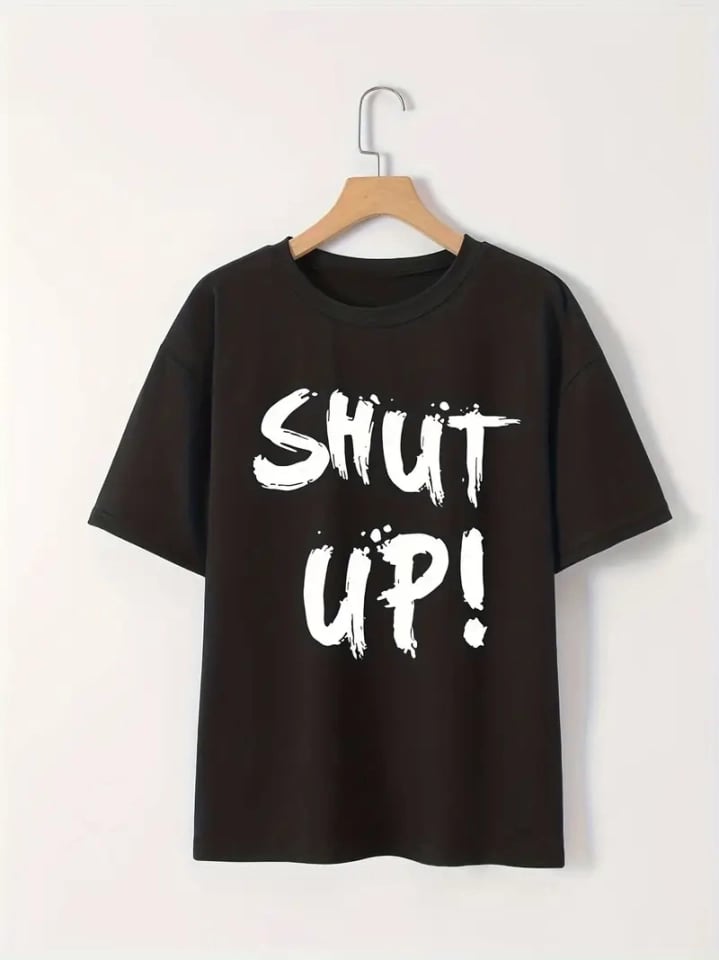 Baskılı Oversize Bisiklet Yaka T-shirt - Siyah