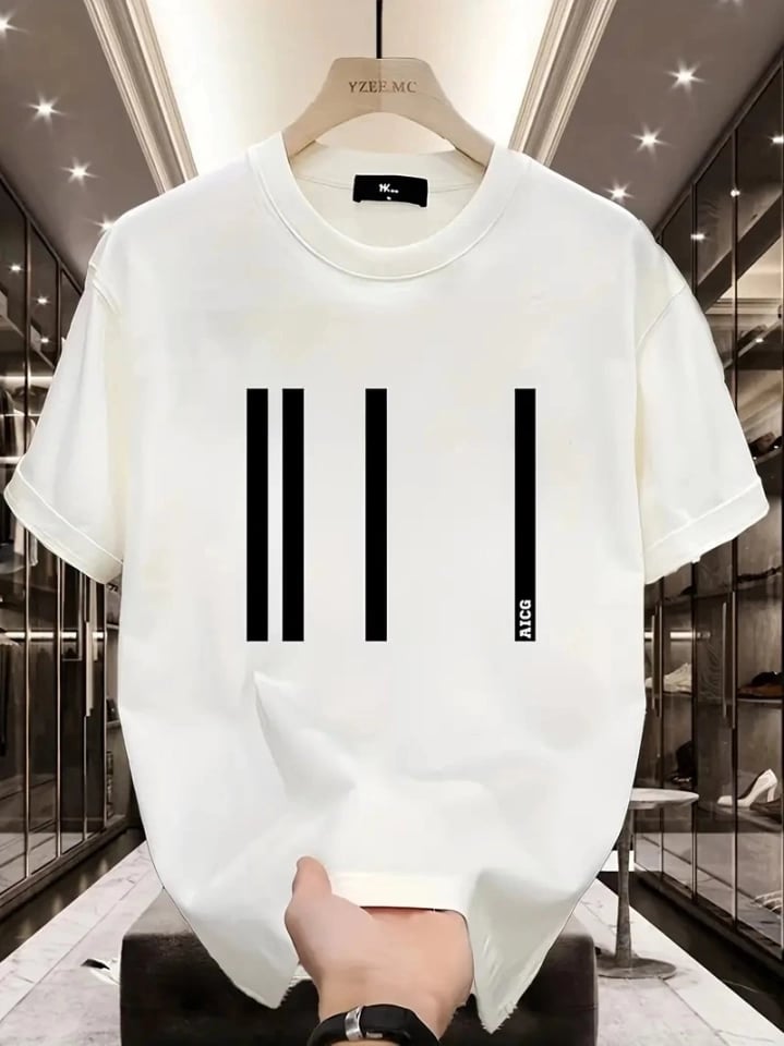Baskılı Oversize Bisiklet Yaka T-shirt - Beyaz