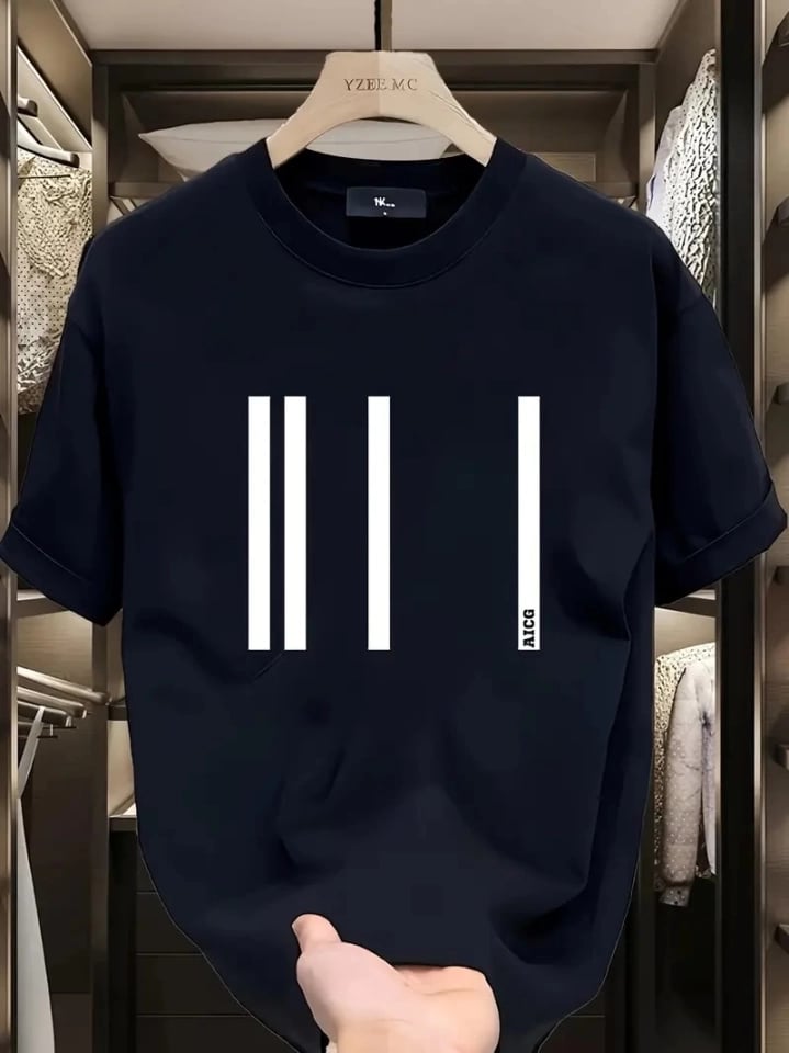 Baskılı Oversize Bisiklet Yaka T-shirt - Siyah