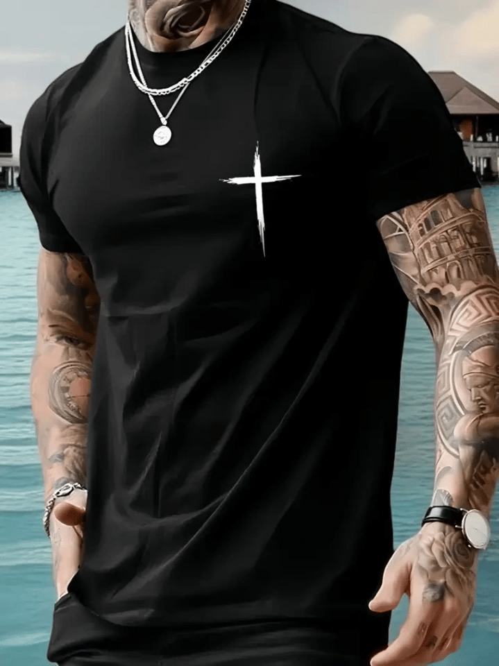Baskılı Oversize Bisiklet Yaka T-shirt - Siyah
