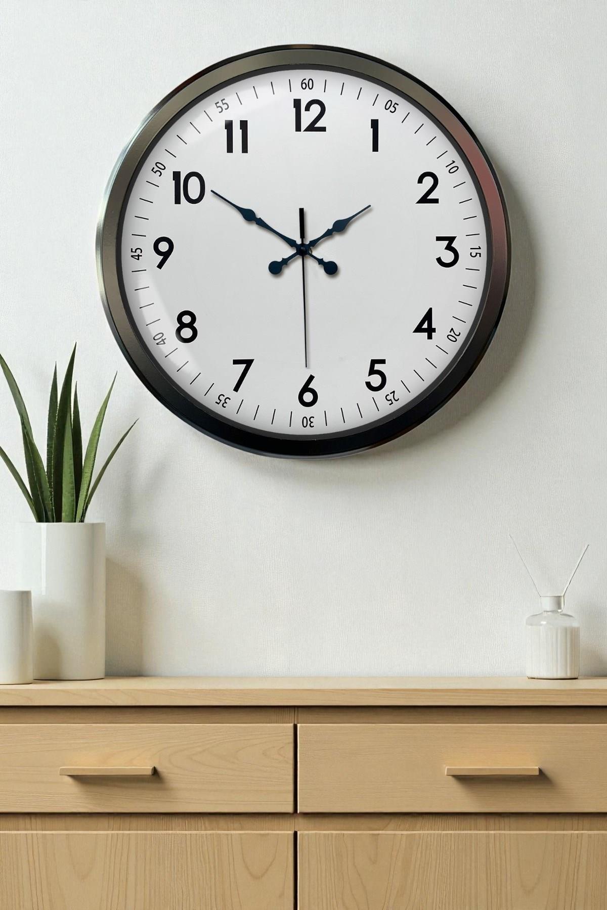 Black Classic 52 Cm Metal Modern Ve Şık Duvar Saati