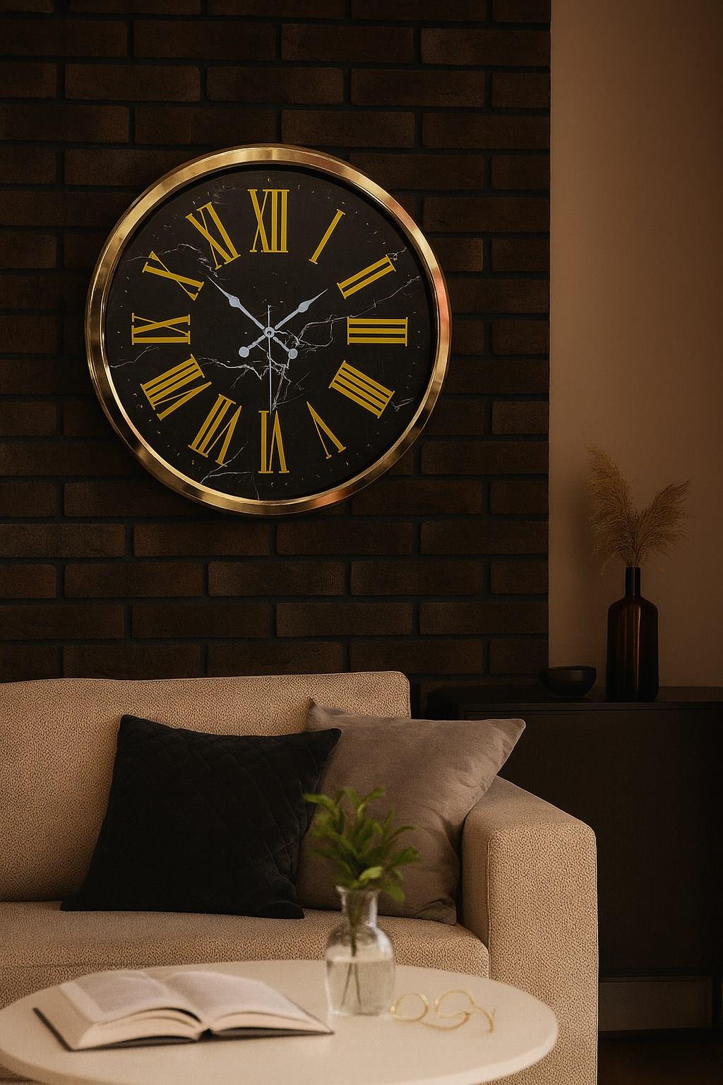 Black Marble Gold 52 Cm Metal Duvar Saati