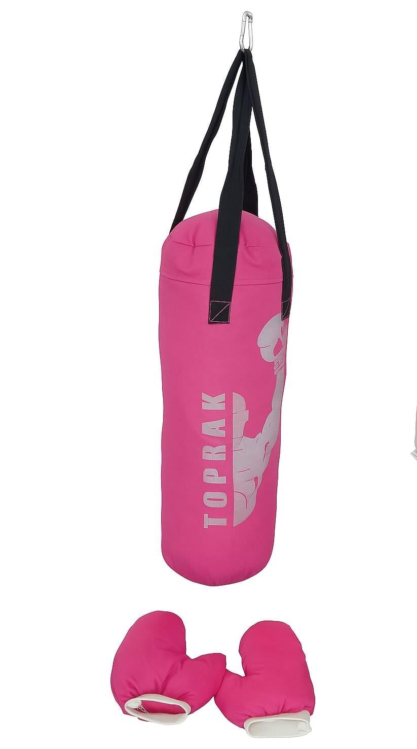 Boks Torbası Eldiven Ve Karabina Hediyeli İçi Dolu 50x20 Cm Pembe
