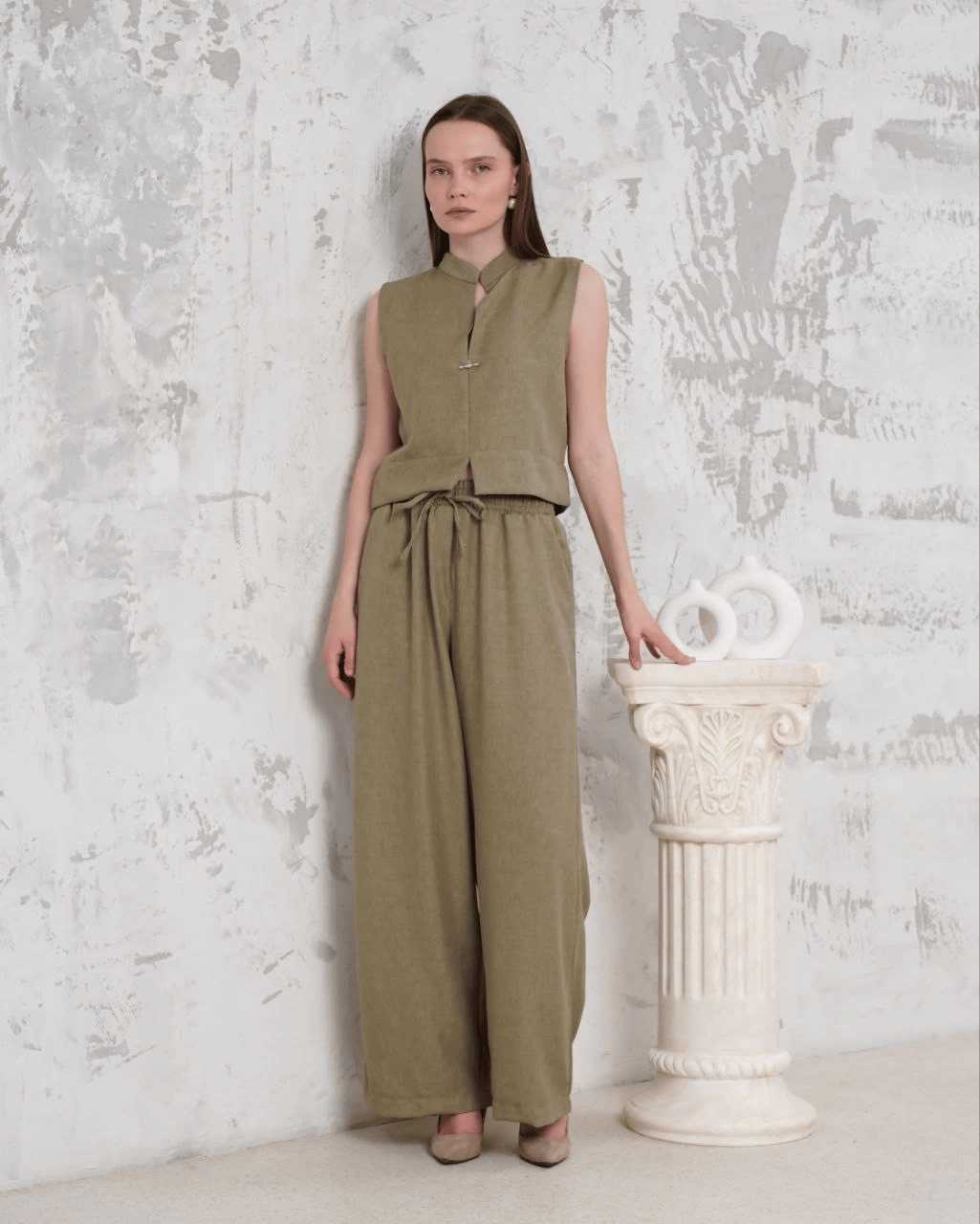 Broşlu Yelek Pantolon Takım Haki S255821