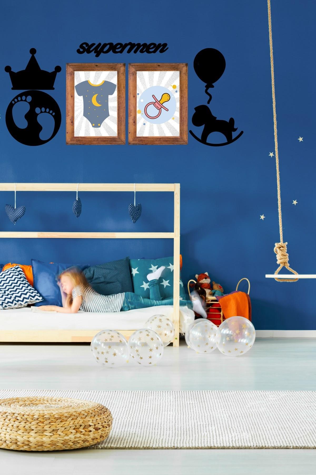 Çarşı Point® DECO103 Supermen Dekoratif Duvar Süsü Tablo Aksesuar Ahşap Tasarım Hediye Pano Sticker Seti