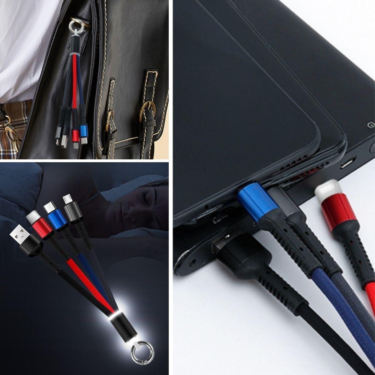Çarşı Point® Işıklı Anahtarlık Model 3 in 1 USB Çıkışlı MİKRO,TYPE-C ve İphone Uyumlu Şarj Kablosu