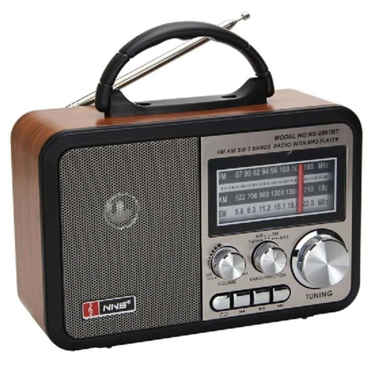 Çarşı Point® Orta Boy Retro, Nostaljik, Ahşap Tasarım Bluetooth Hoparlörlü, Şarjlı, Taşınabilir FM/AM Destekli Radyo NS-8897