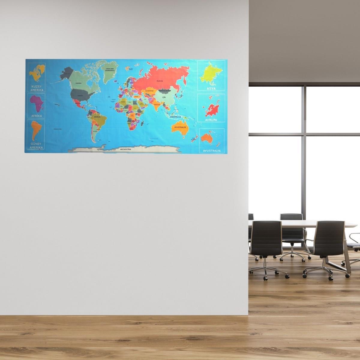 Çarşı Point® Renkli Atlas Dünya Haritası Manyetik Yapıştırıcı Gerektirmeyen Duvar Stickerı 118 CM * 56 CM