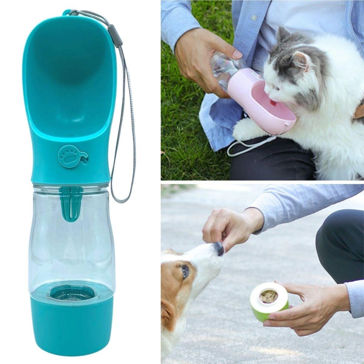 Çarşı Point® Taşınabilir Mama Hazneli Evcil Hayvan Suluğu Seyahat Kabı Kilitlenebilen Su Sızdırmaz 380ML