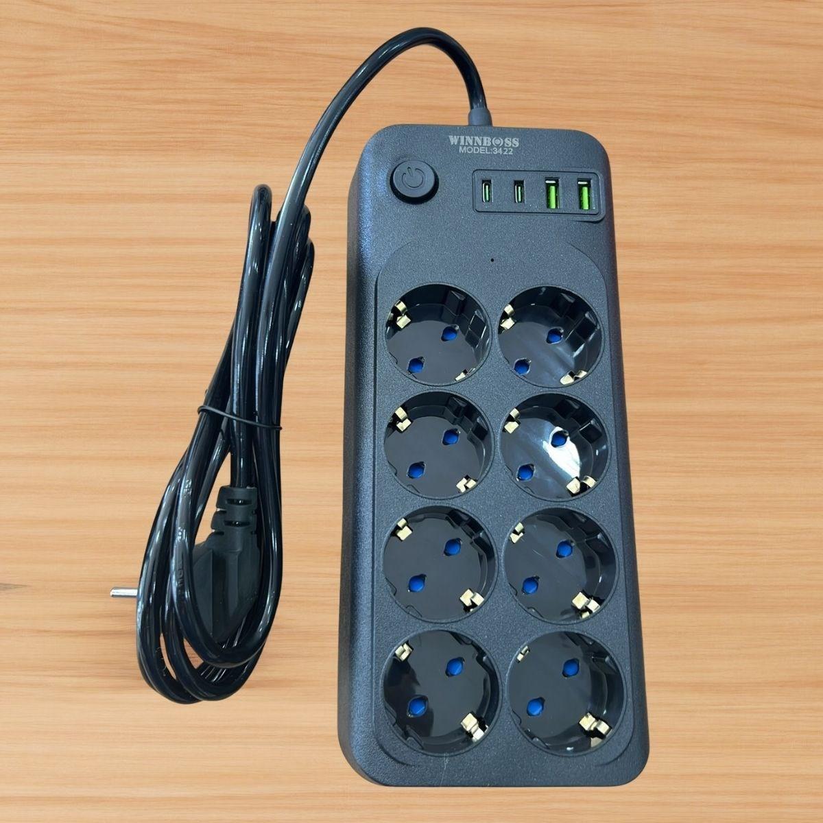 Çarşı PointAkım Korumalı Termal Uzatma Kablosu – 8 Priz, 2 USB ve 2 Type-C Girişli, Güçlü Çoklu Priz