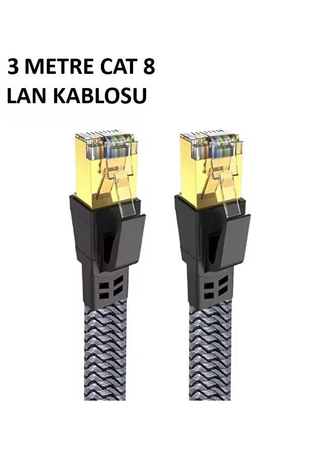 Cat 8 LAN Kablosu –Ethernet Kablosu Örgü Kaplama, Yüksek Hızlı (3 METRE)