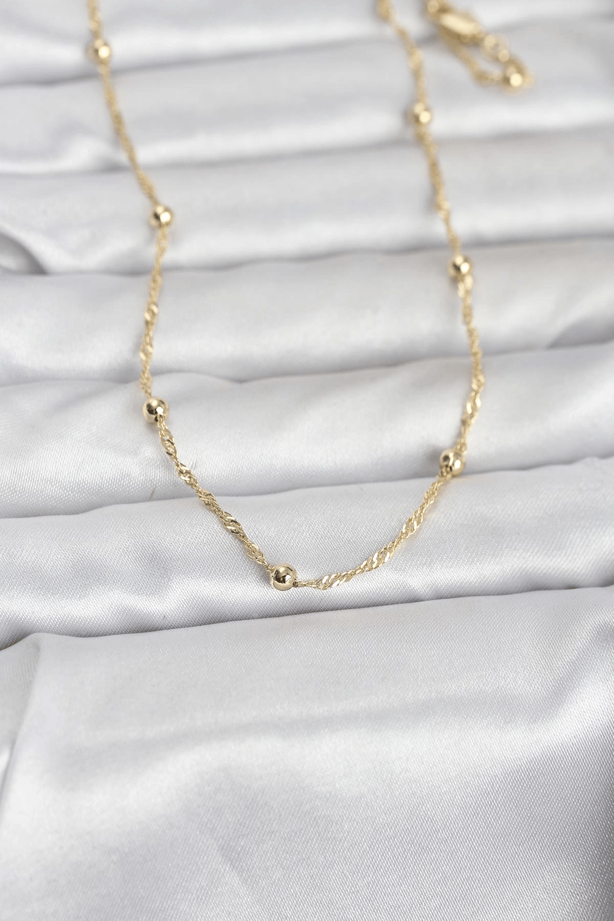 Cm 14k Gold Renk Burgu Ve Top Zincirli Model 60 Cm Kadın Kolye