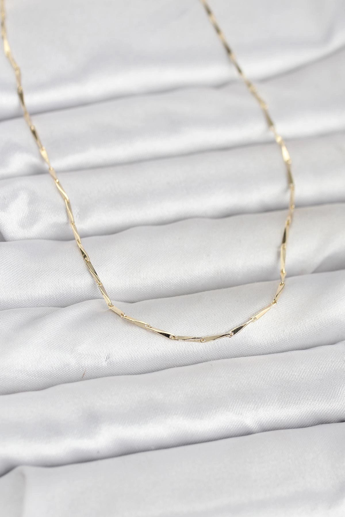Cm 14k Gold Renk Çubuk Kesme Zincir Model 60 Cm Kadın Kolye