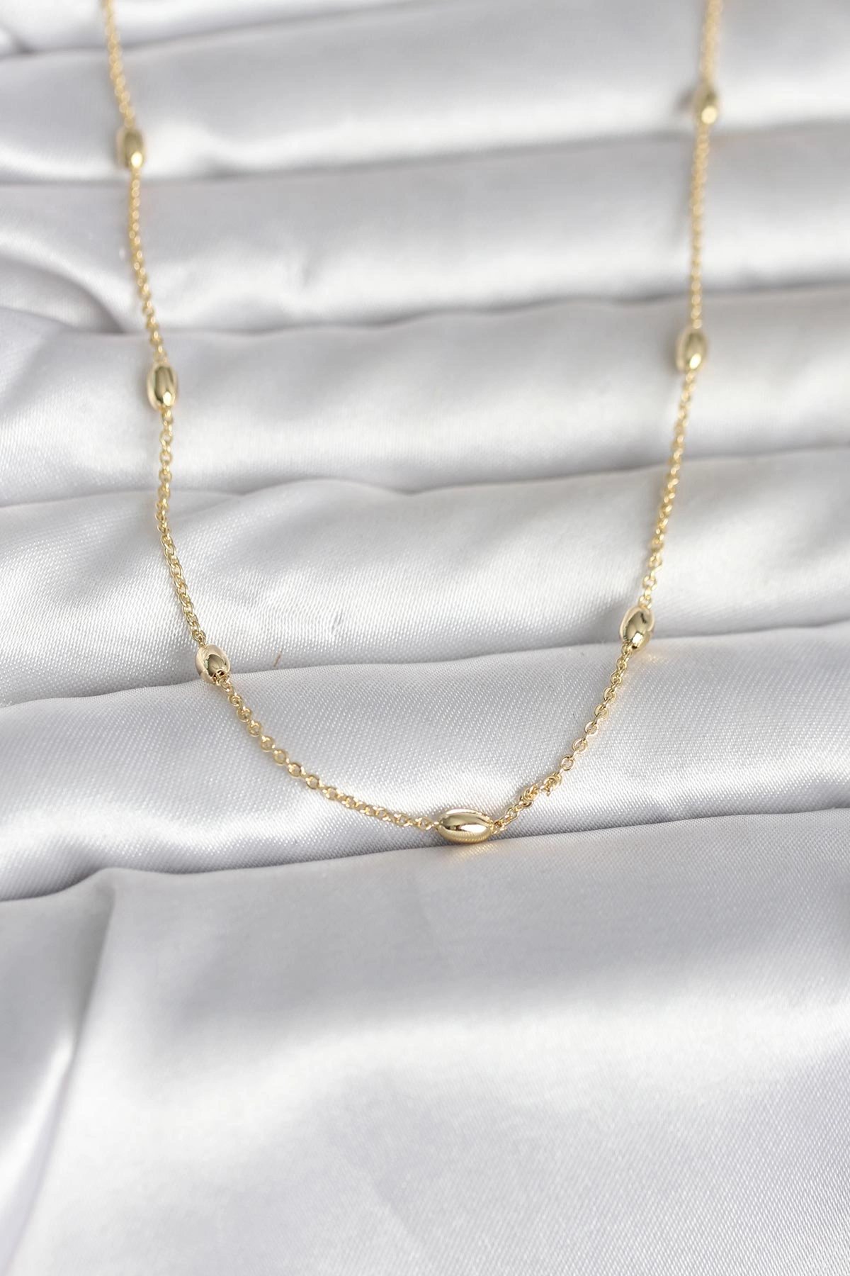 Cm 14k Gold Renk Damla Topçuk Model Zincirli 60 Cm Kadın Kolye