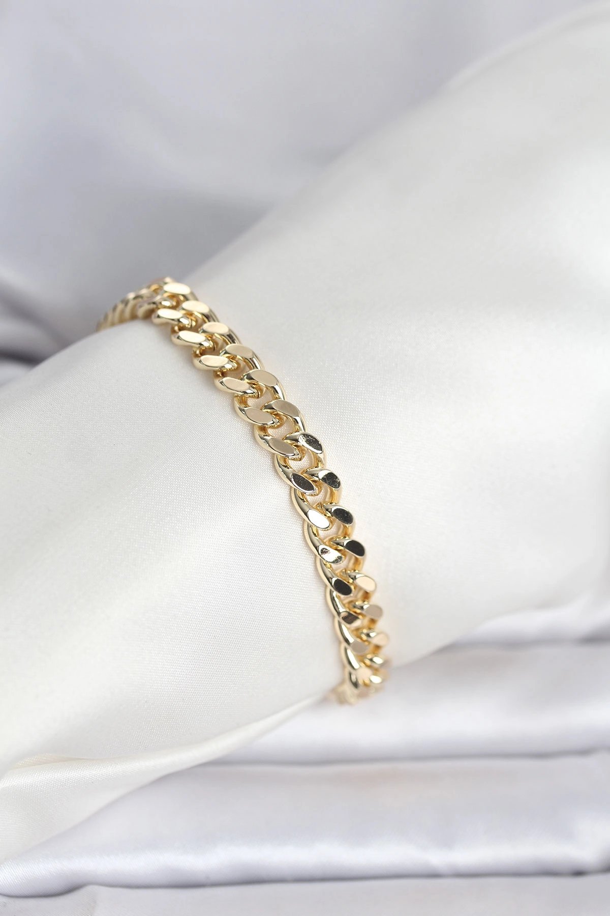 Cm 14k Gold Renk Ezme Kalın Zincir Model Kadın Bileklik