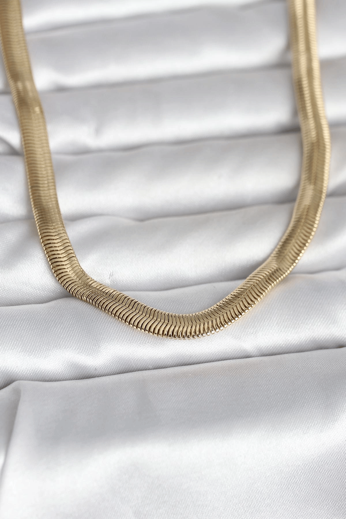 Cm 14k Gold Renk Kalın Yassı Yılan Zincir Model 45 Cm Kadın Kolye