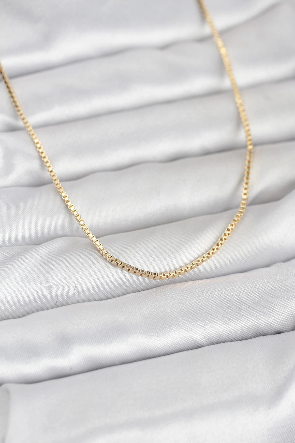 Cm 14k Gold Renk Kare Zincirli Model 60 Cm Kadın Kolye