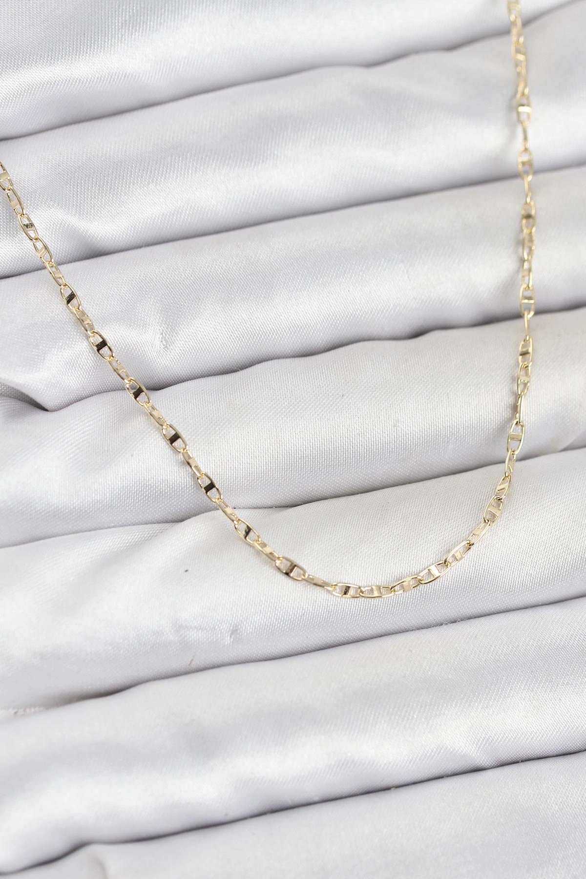 Cm 14k Gold Renk Pirinç Gemi Zinciri Model Kadın Kolye