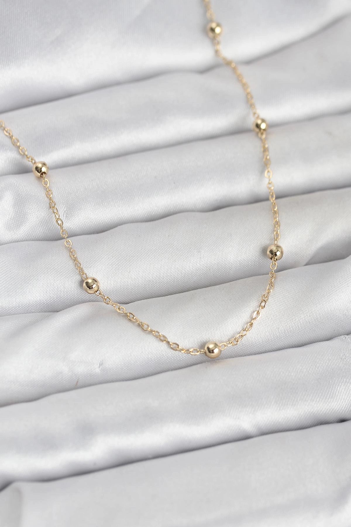 Cm 14k Gold Renk Pirinç Top Zincirli 60 Cm Kadın Kolye