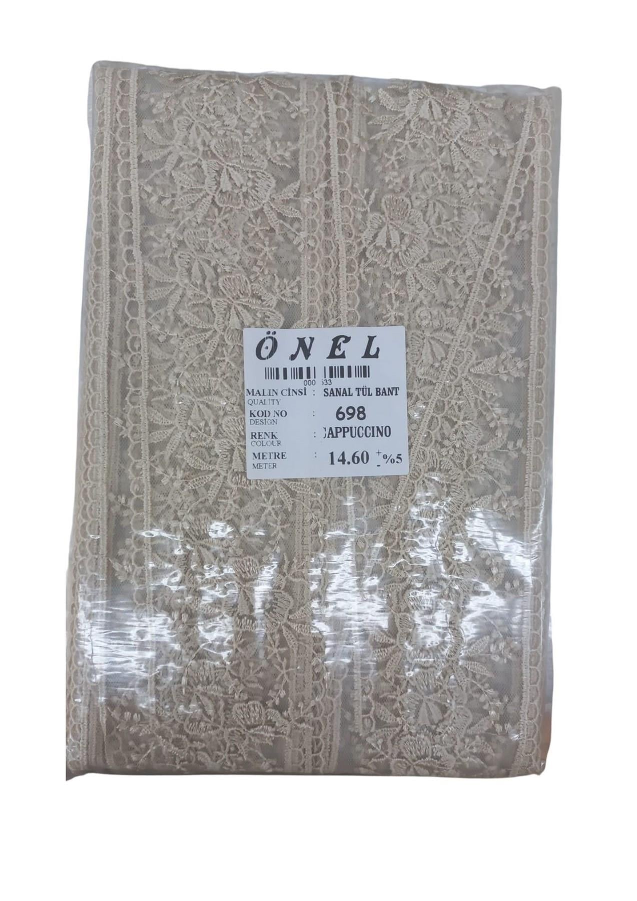 Dantel Polyester Sanal Tül Bant Cappucino 14,60 Metre En 6 Cm On-698-c