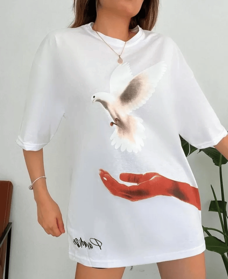 Dijital Baskılı T-shirt - Beyaz