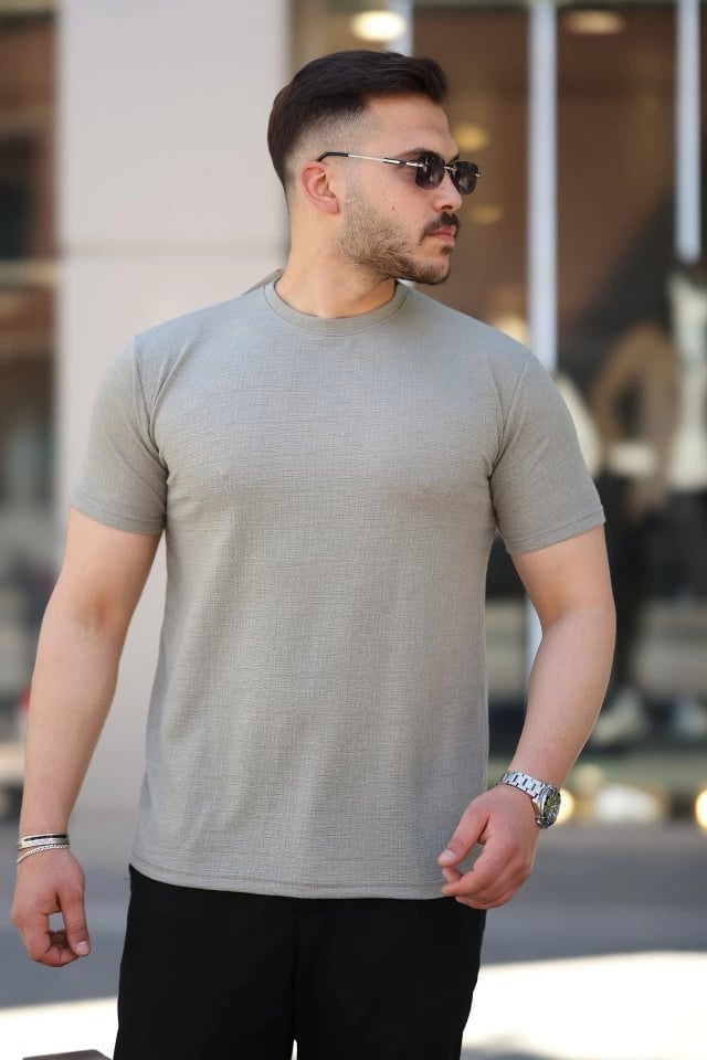 Erkek Ağaç Kabuğu Desenli Kısa Kollu T-shirt
