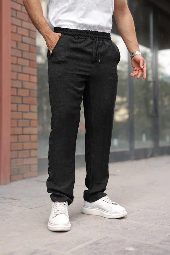 Erkek Beli Lastikli Pera Keten Pantolon