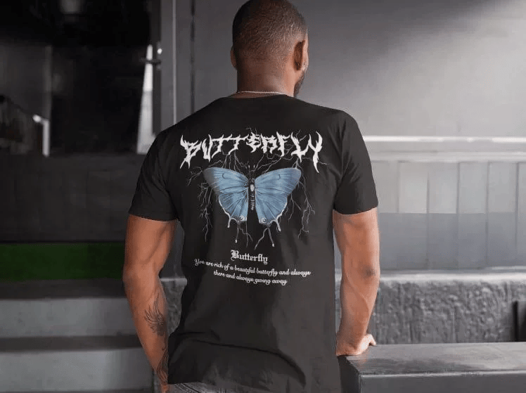 Erkek Bisiklet Yaka Baskılı Oversize T-shirt - Siyah
