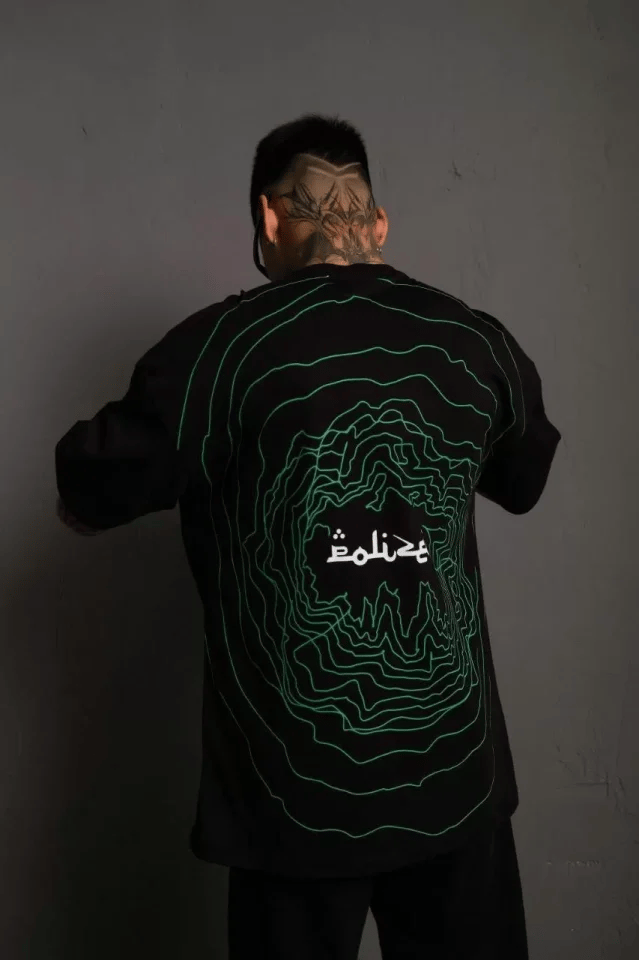 Erkek Bisiklet Yakalı Sırt Baskılı Oversize T-shirt - Siyah
