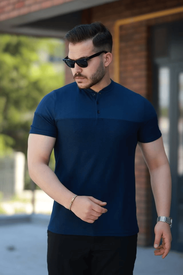 Erkek Hakim Yakalı Kısa Kollu Pamuklu T-shirt