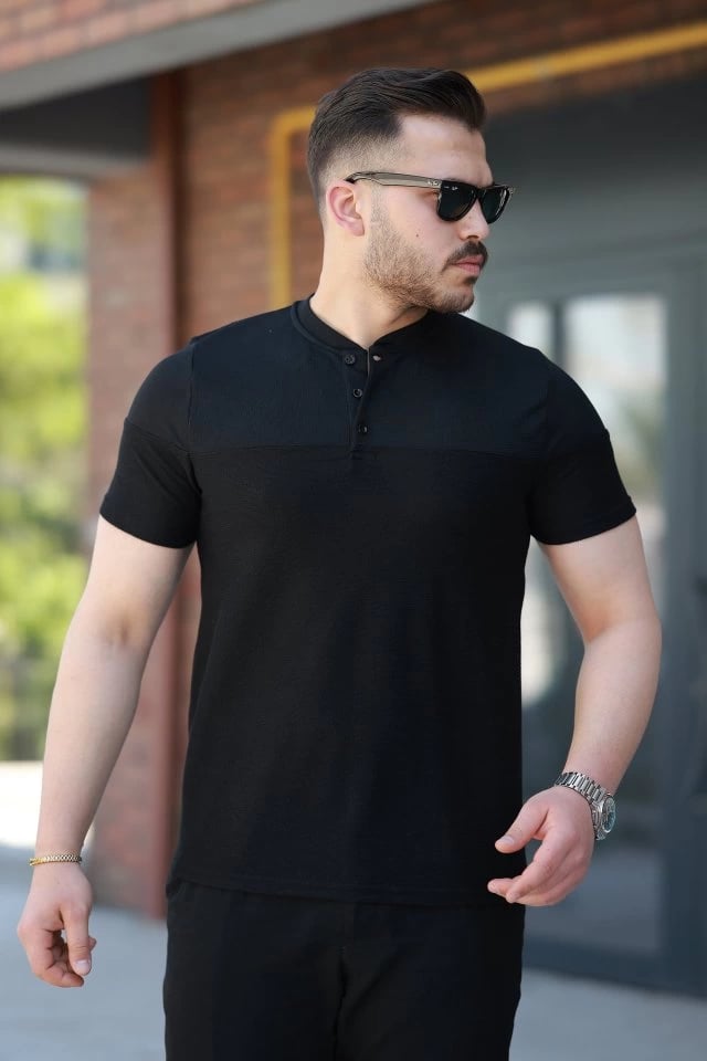 Erkek Hakim Yakalı Kısa Kollu Pamuklu T-shirt