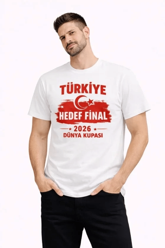 Erkek Türkiye Baskılı Tişört Ay Yıldız 2026 Dünya Kupası Taraftar Forma T-shirt - Beyaz