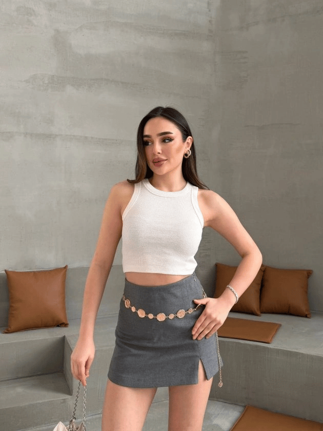 Kadın Halter Yaka Fitilli Esnek Crop Atlet