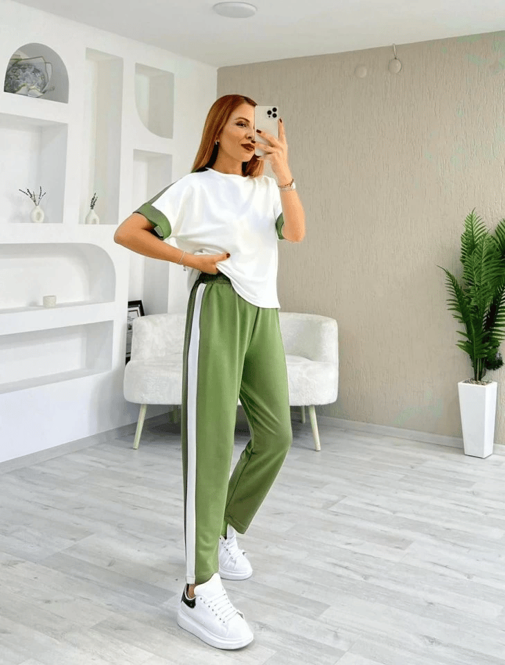 Kadın Modal Dokulu Kumaş Yanı Şeritli Takım