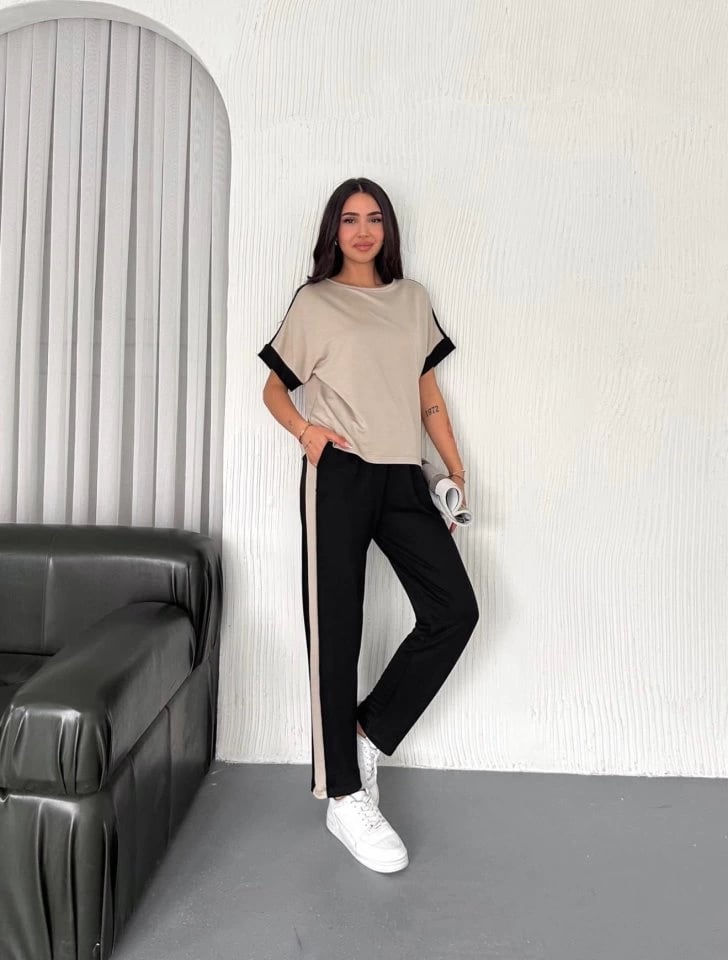 Kadın Modal Dokulu Kumaş Yanı Şeritli Takım