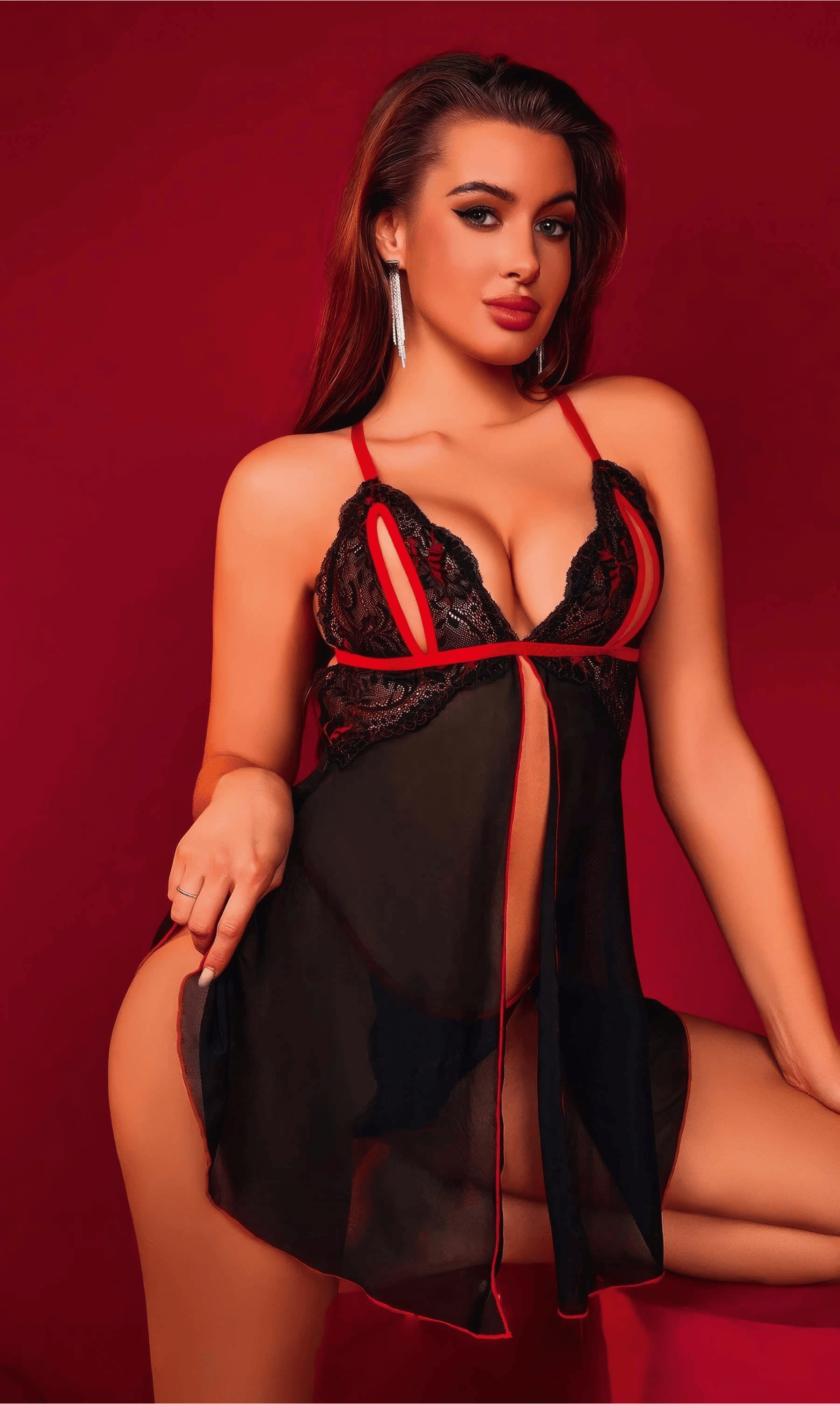 Kadın Sexi Transparan Tül Askılı Fantezi Gecelik Tül 2093