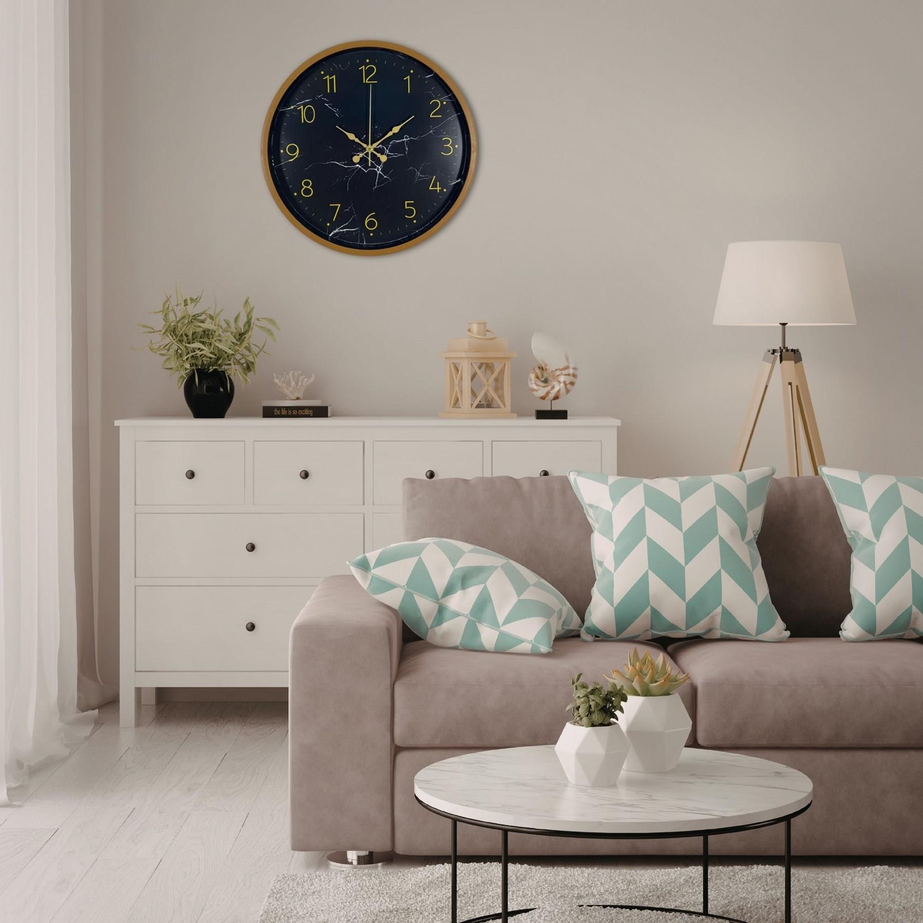 Kahverengi Mermer Desenli 36 Cm Duvar Saati