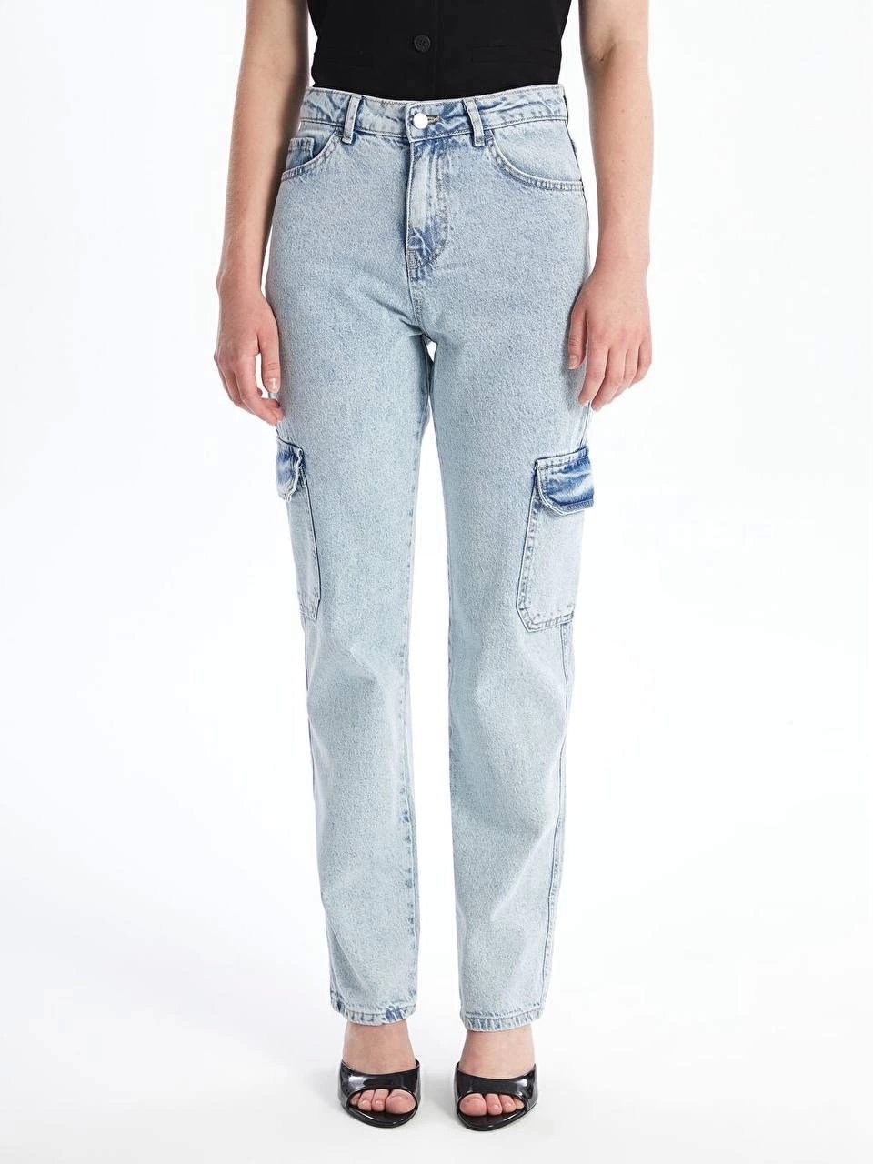 Kargo Cep Kar Yıkama Jeans Pantolon