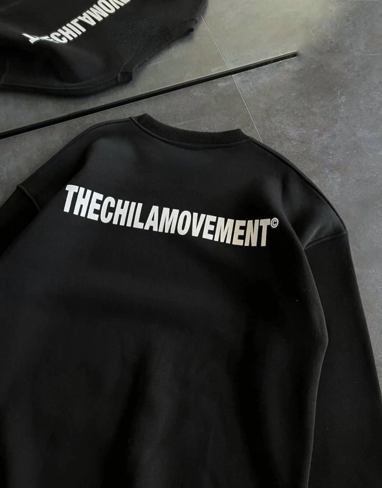 Kışlık Bisiklet Yaka Oversize Baskılı Sweatshirt - Siyah