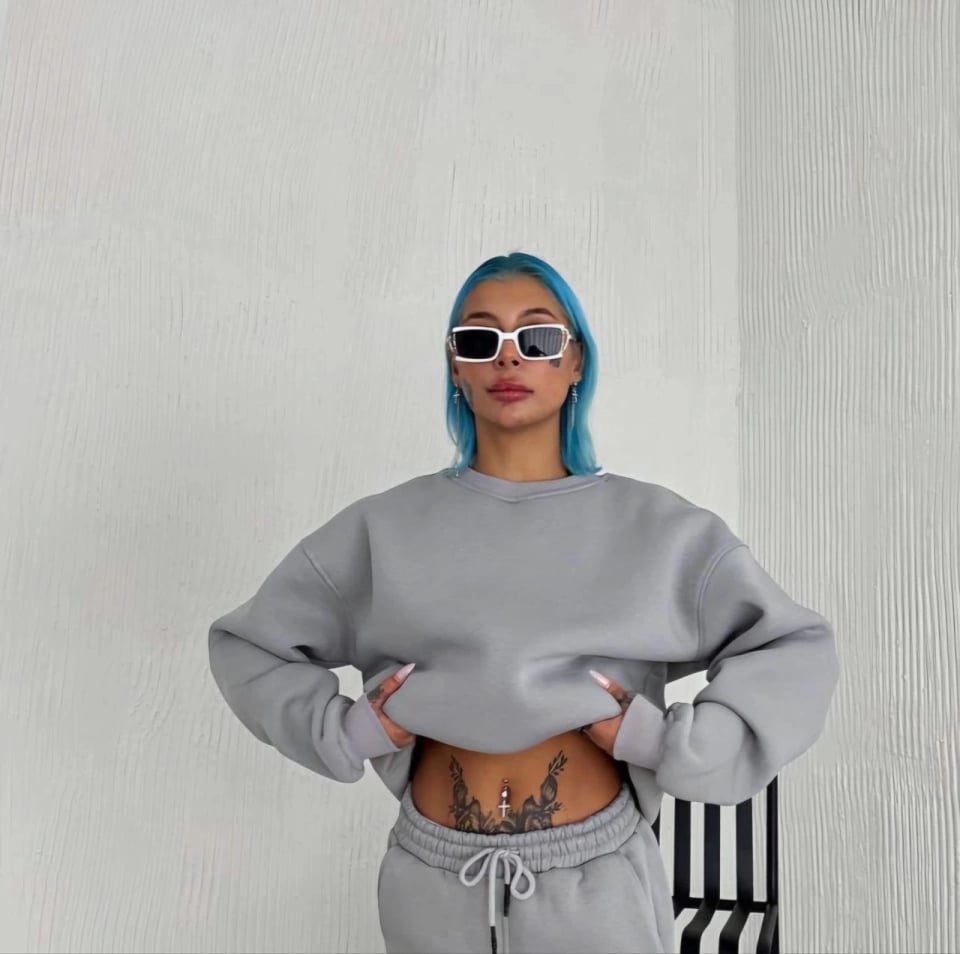 Kışlık Bisiklet Yaka Üç İplik Basic Sweatshirt - Gri