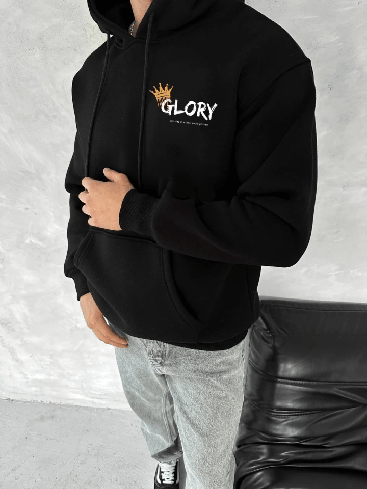 Kışlık Üç İplik Kapşonlu Sweatshirt - Siyah