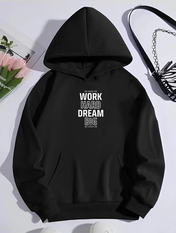 Kışlık Üç İplik Kapşonlu Sweatshirt - Siyah