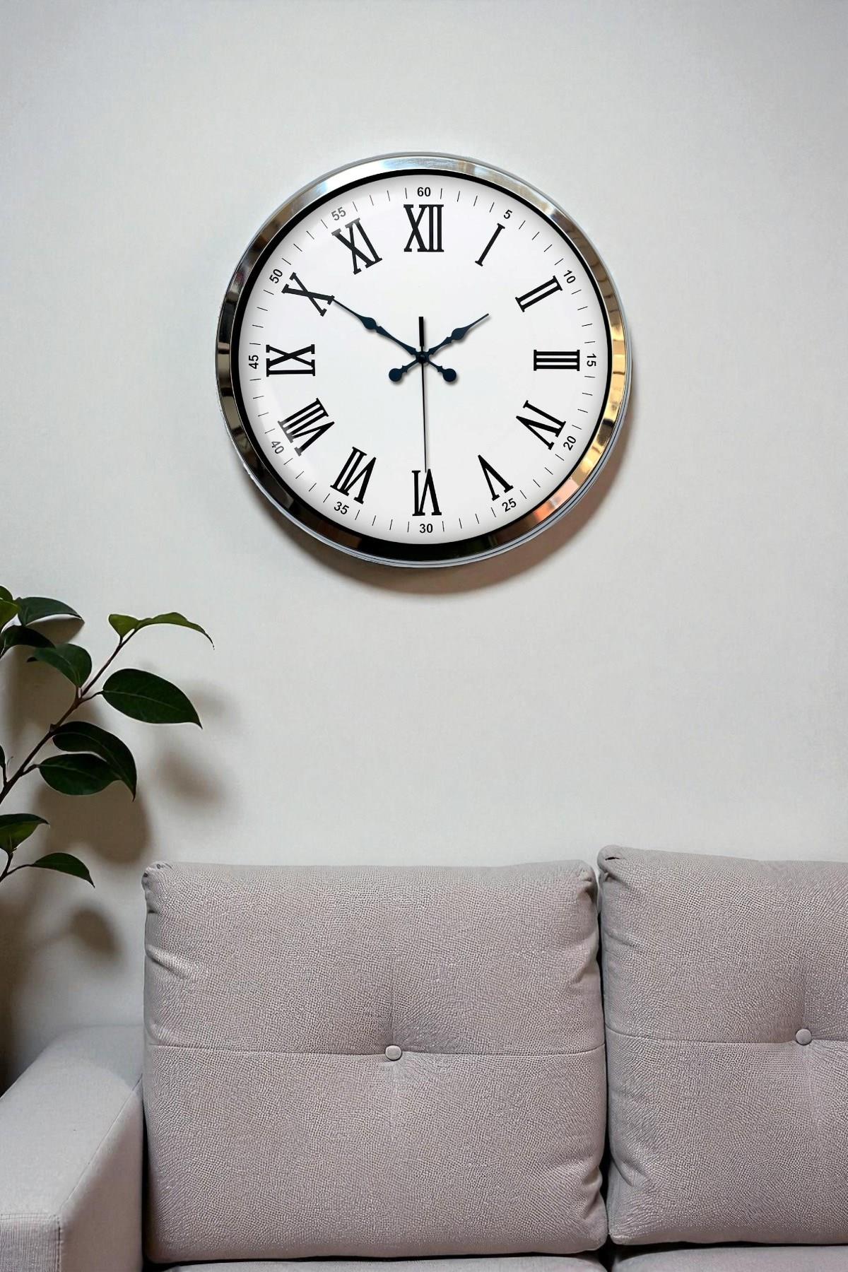 Krom Roma Rakamlı 40 Cm Metal Modern Duvar Saati