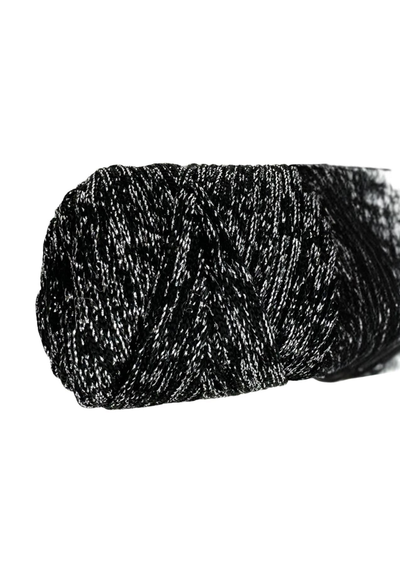 Makrome İpi 3mm Polyester Siyah Gümüş  Simli
