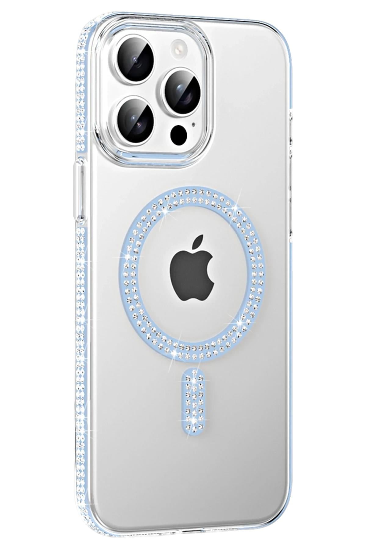 Mey İthalat®   iPhone 14 Pro Max Move Taşlı Magsafe Kapak - Mavi