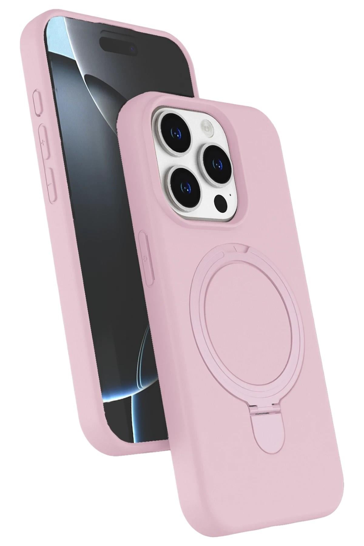 Mey İthalat®   iPhone 14 Pro Max Regal Magsafe Standlı Kapak - Açık Pembe