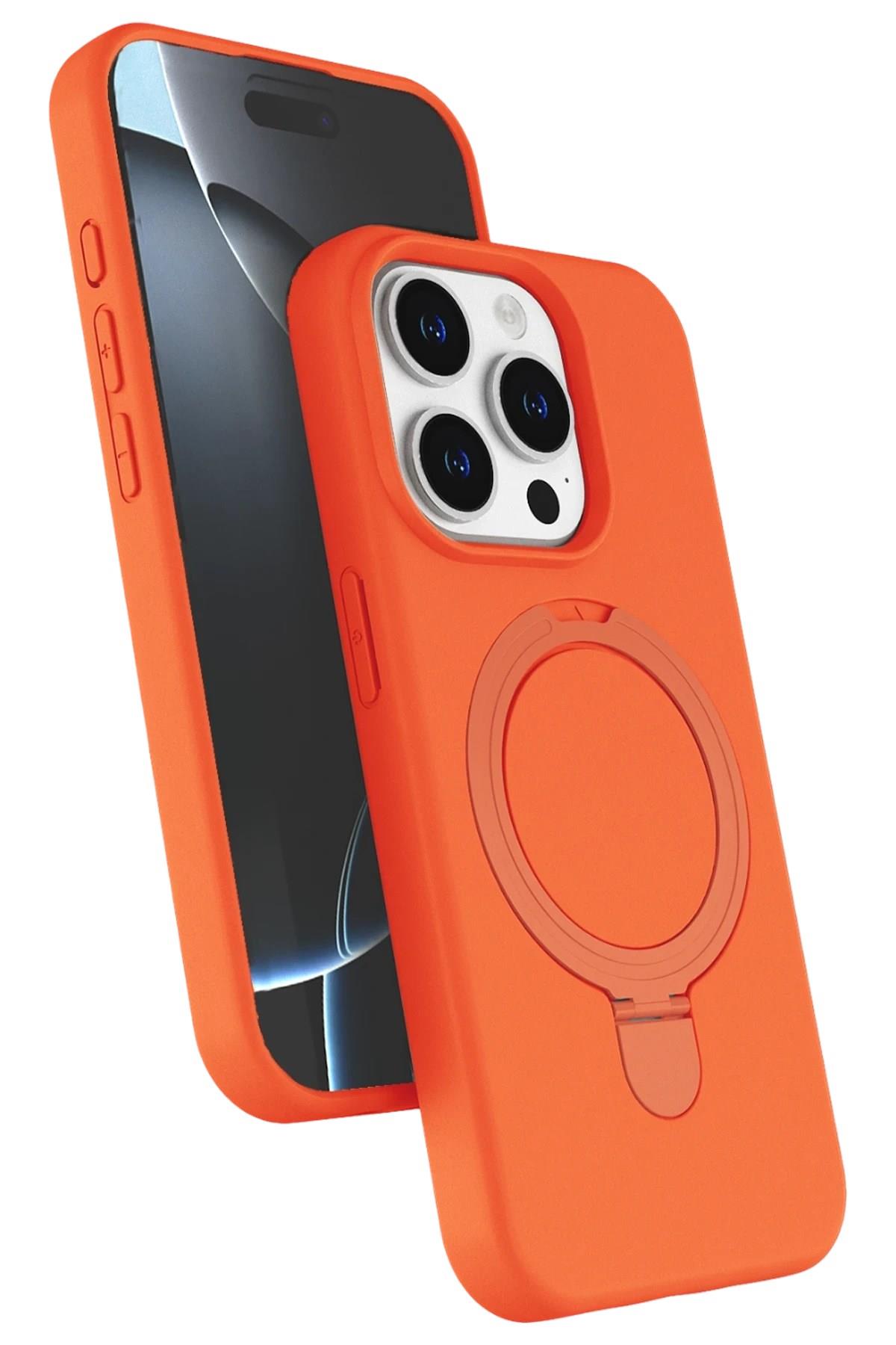 Mey İthalat®   iPhone 14 Pro Max Regal Magsafe Standlı Kapak - Turuncu