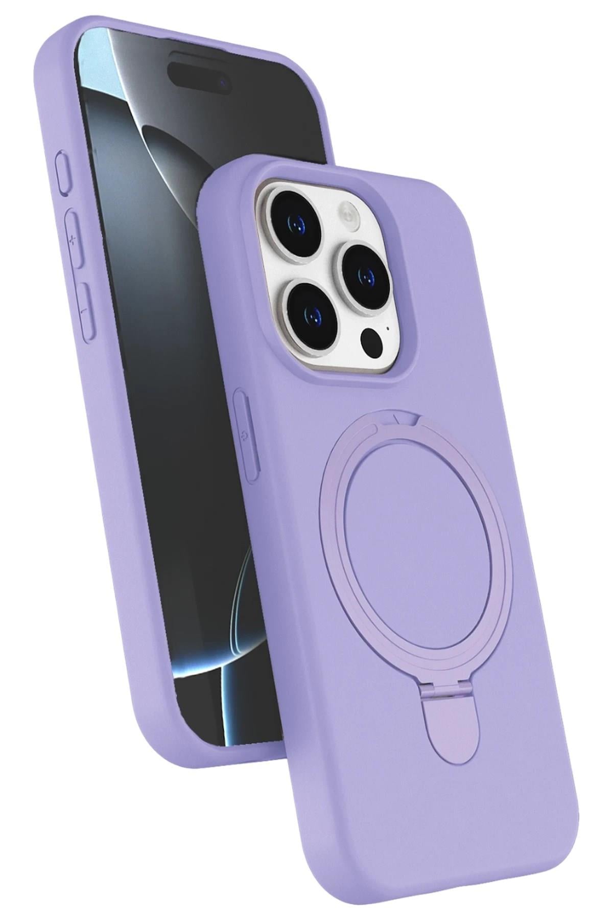 Mey İthalat®   iPhone 14 Pro Max Regal Magsafe Standlı Kapak - Lila