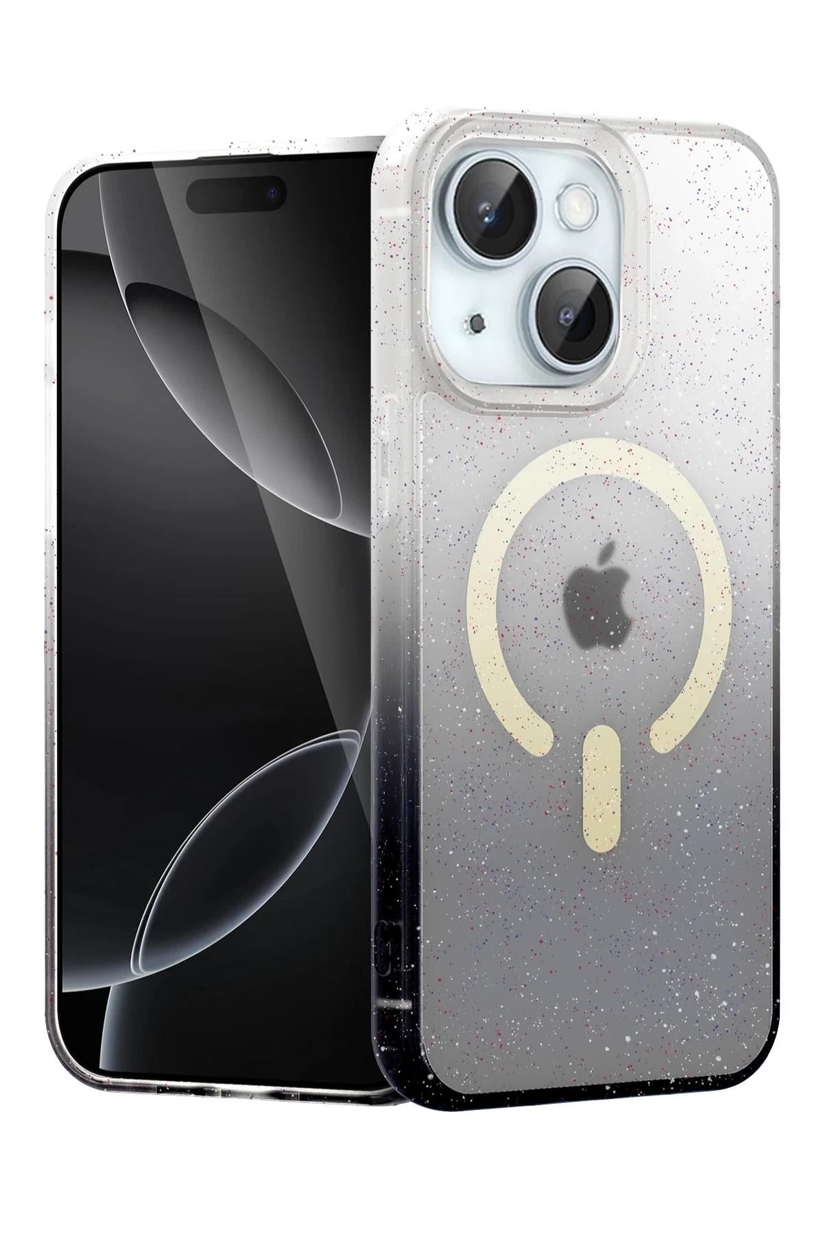 Mey İthalat®   iPhone 15 Plus Pummel Shiny Magsafe Kapak - Siyah