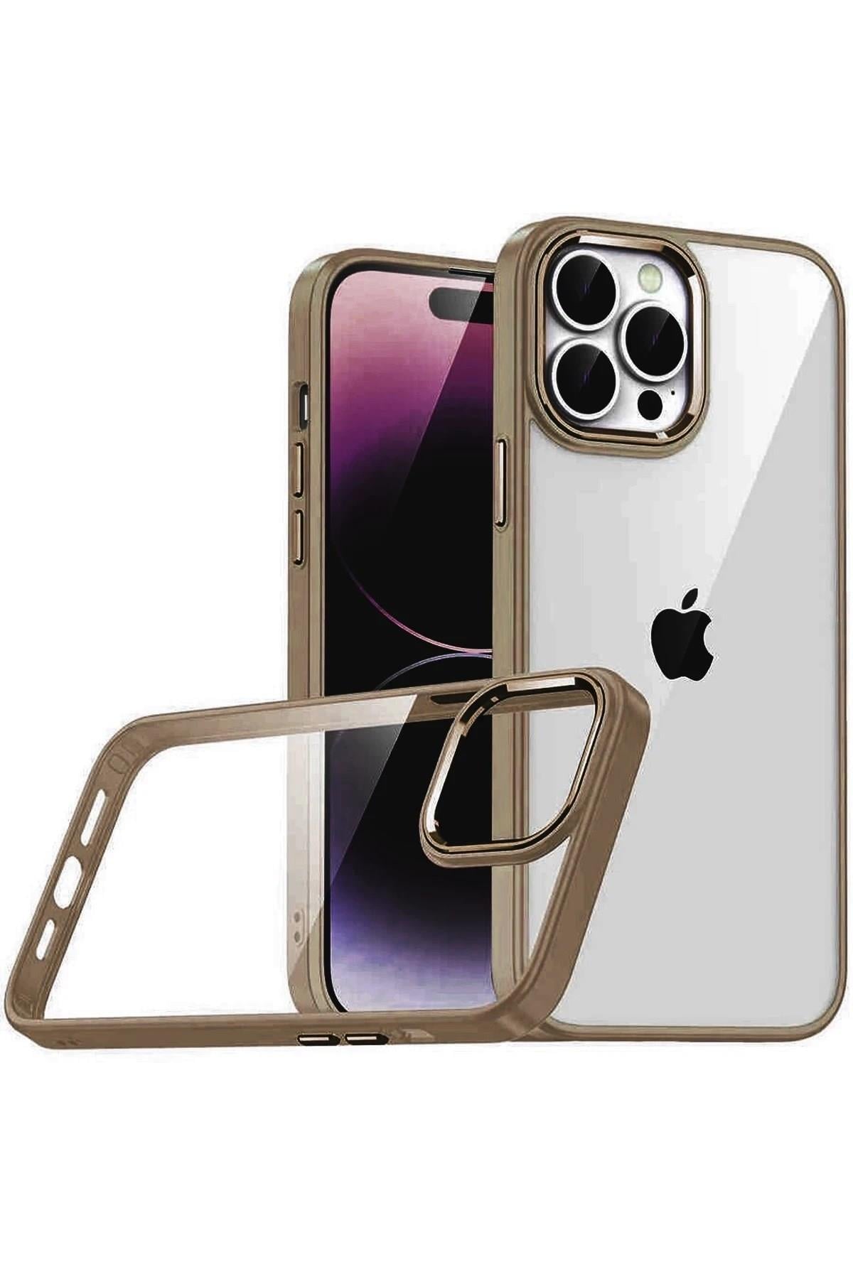 Mey İthalat®   iPhone 15 Pro Max  Lensli Silikon - Çöl Titanyum